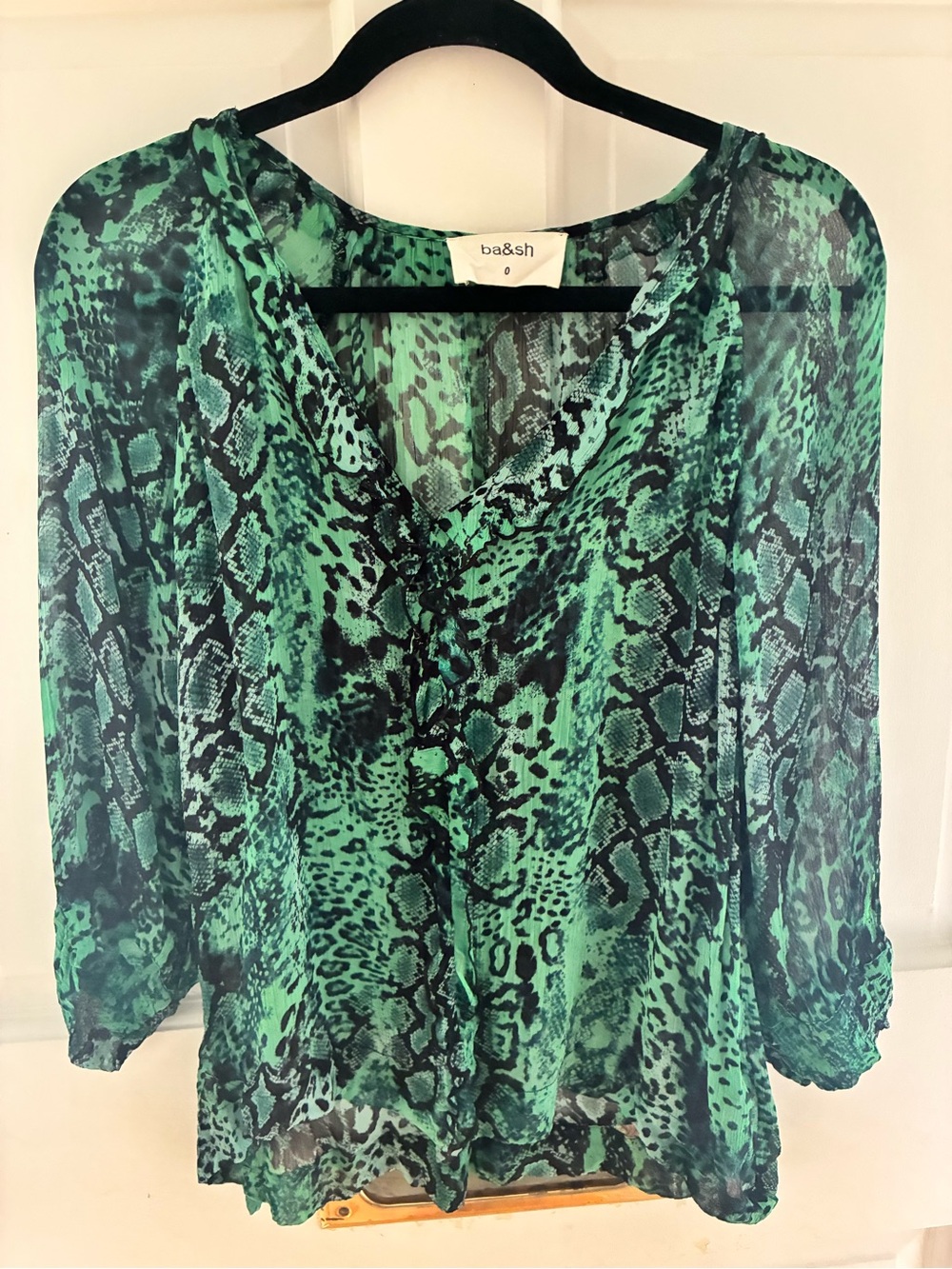 ba&sh Rick Ruffled Animal/Snake print blouse - Picture 2 of 4